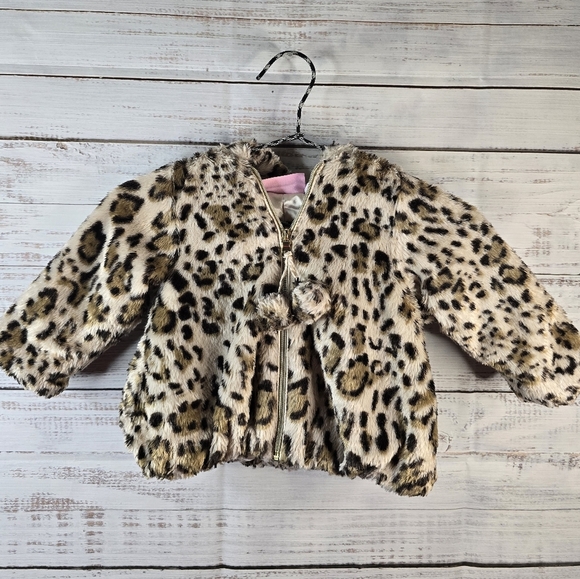 Pistachio Faux Fur Leopard Print Winter Jacket Toddler/baby Size 18months - Picture 1 of 6
